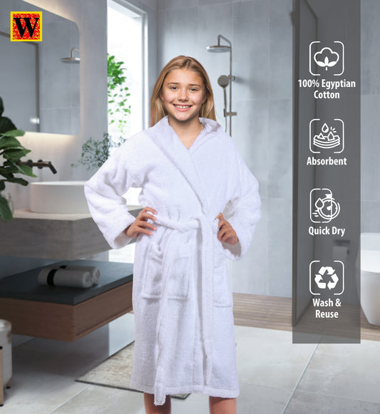 100% Premium Egyptian Cotton Hooded Kids Bathrobe