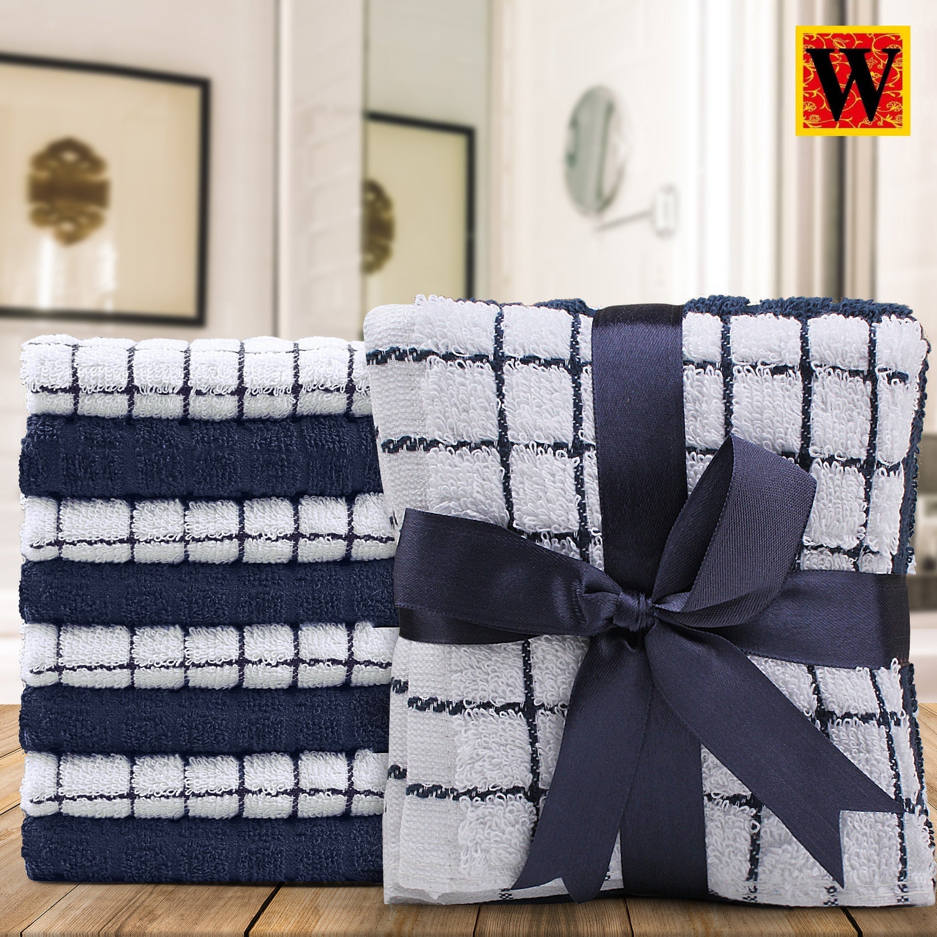 100% Premium Cotton 8 pc Face Towel Set, 30x30 cm - WESTLANE LINENS