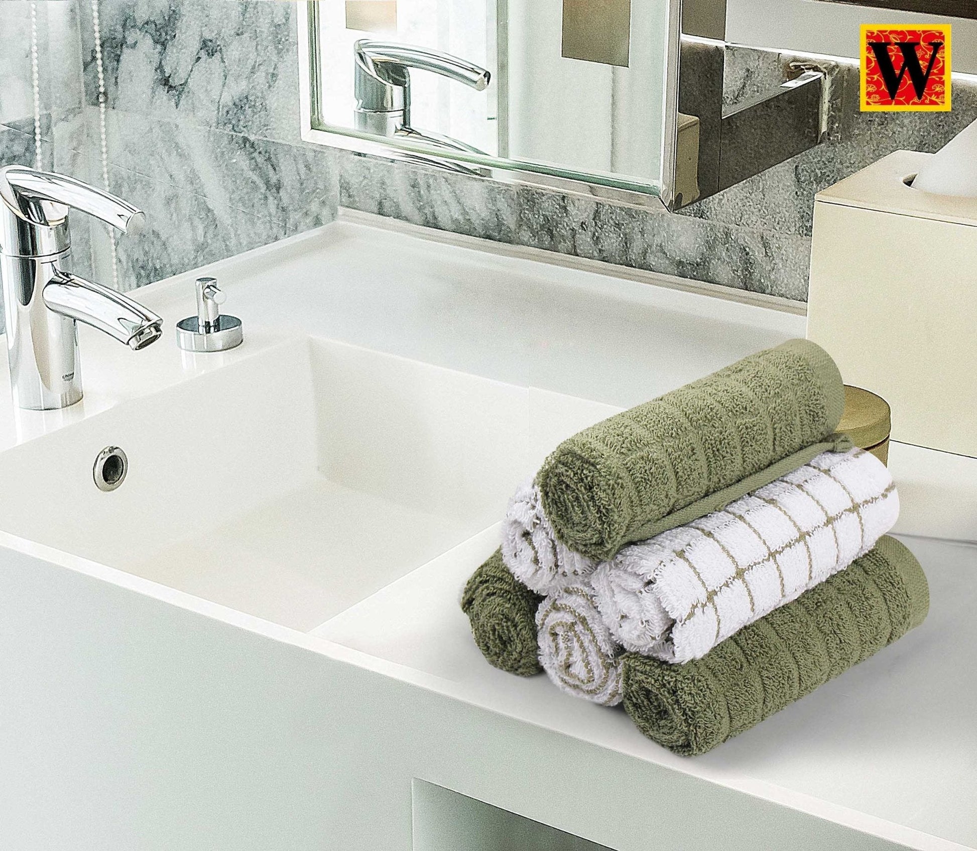 100% Premium Cotton 8 pc Face Towel Set, 30x30 cm - WESTLANE LINENS