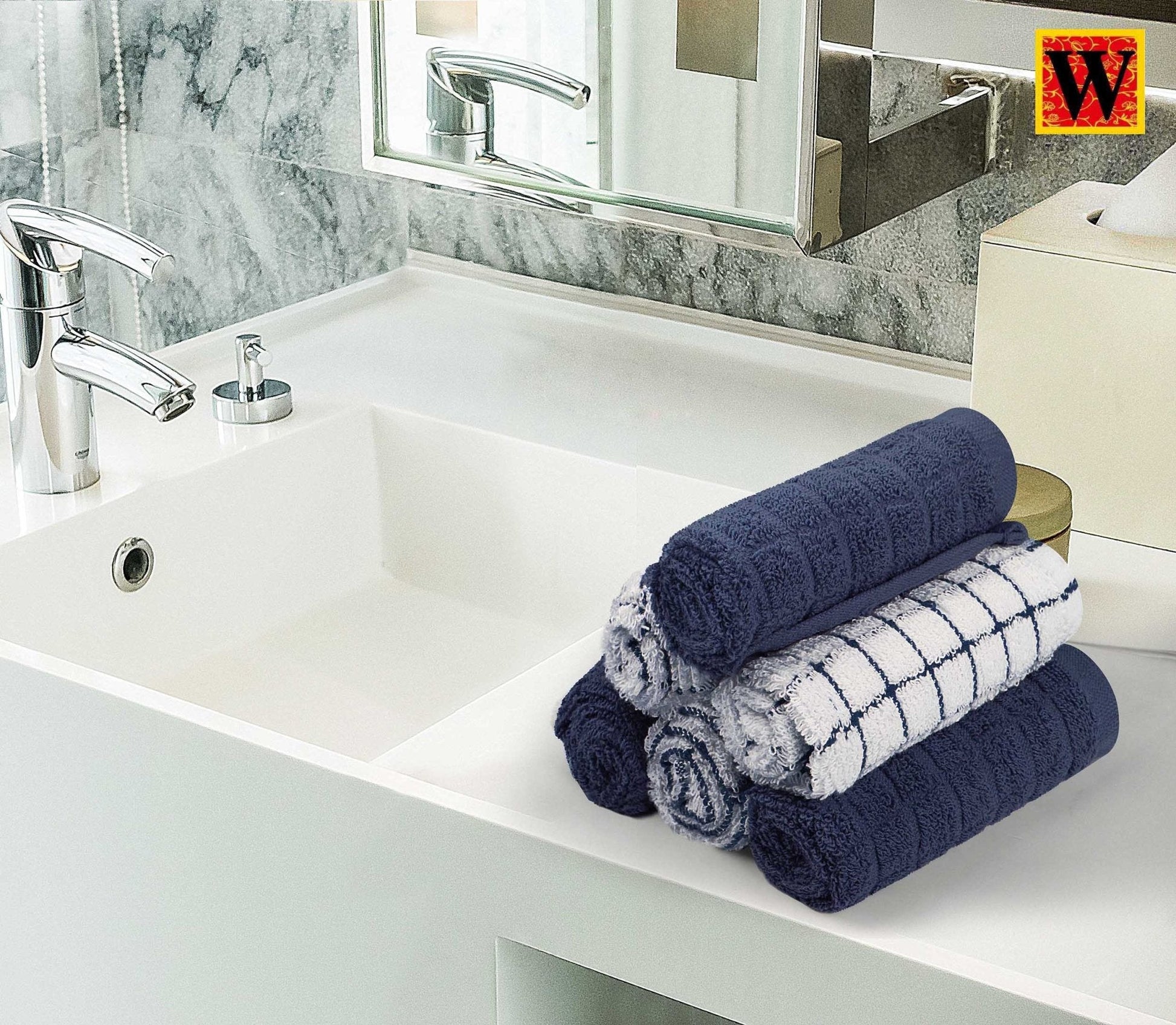 100% Premium Cotton 8 pc Face Towel Set, 30x30 cm - WESTLANE LINENS