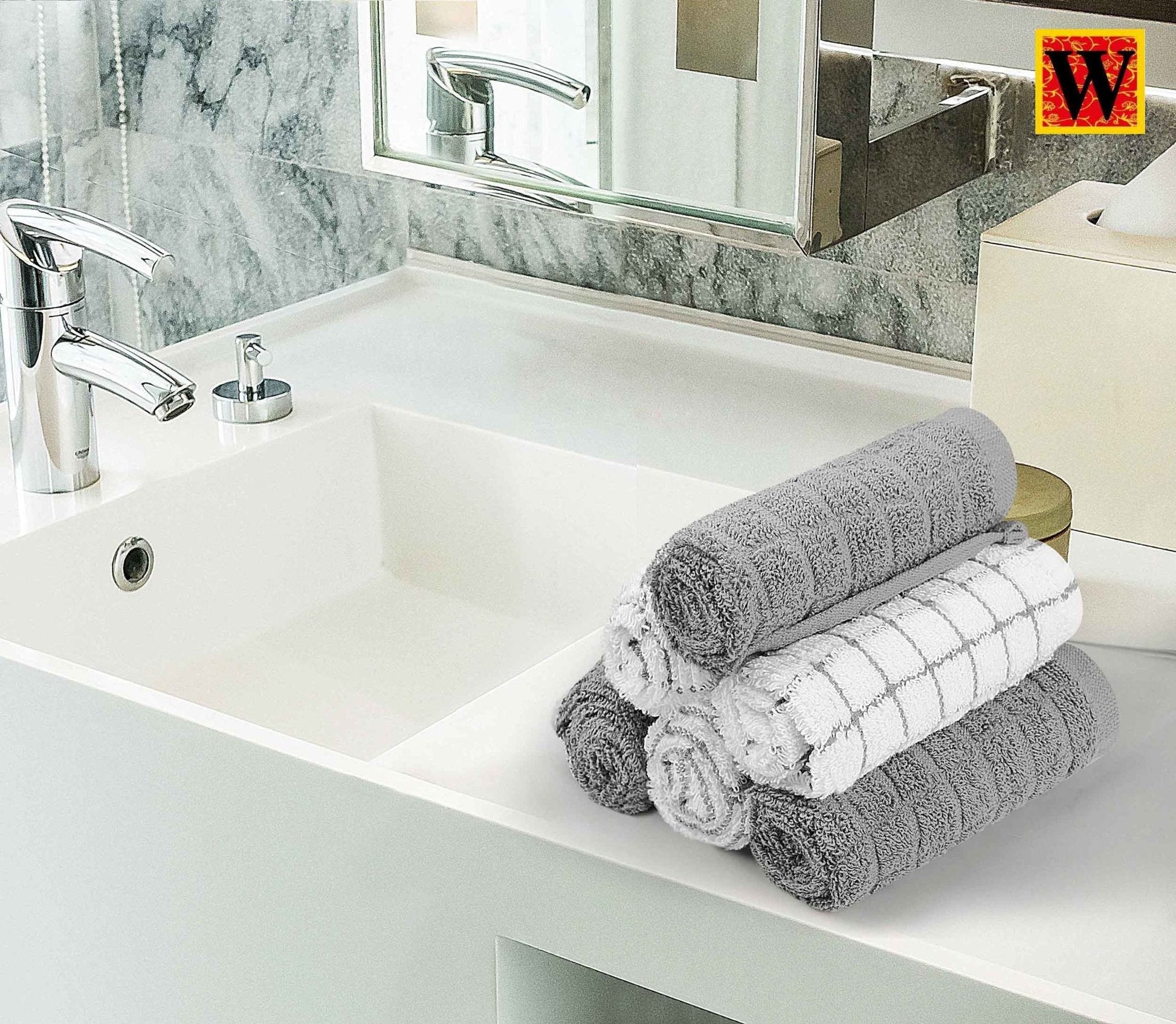 100% Premium Cotton 8 pc Face Towel Set, 30x30 cm - WESTLANE LINENS