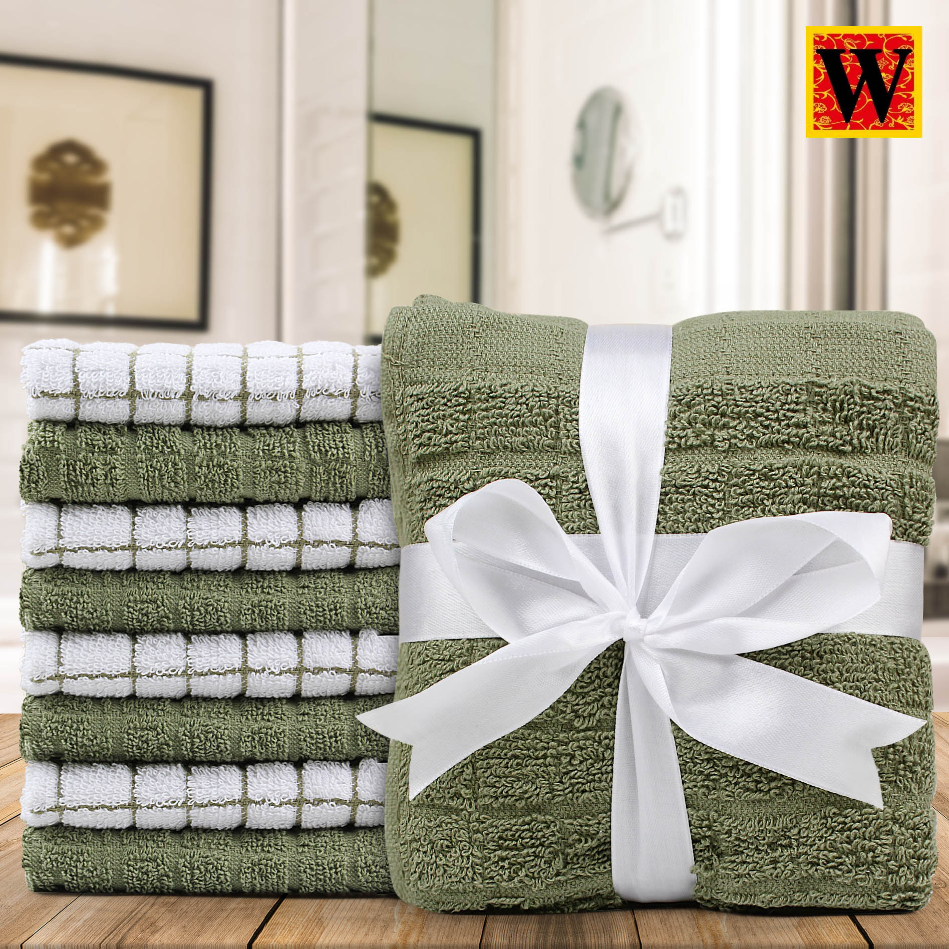 100% Premium Cotton 8 pc Face Towel Set, 30x30 cm - WESTLANE LINENS