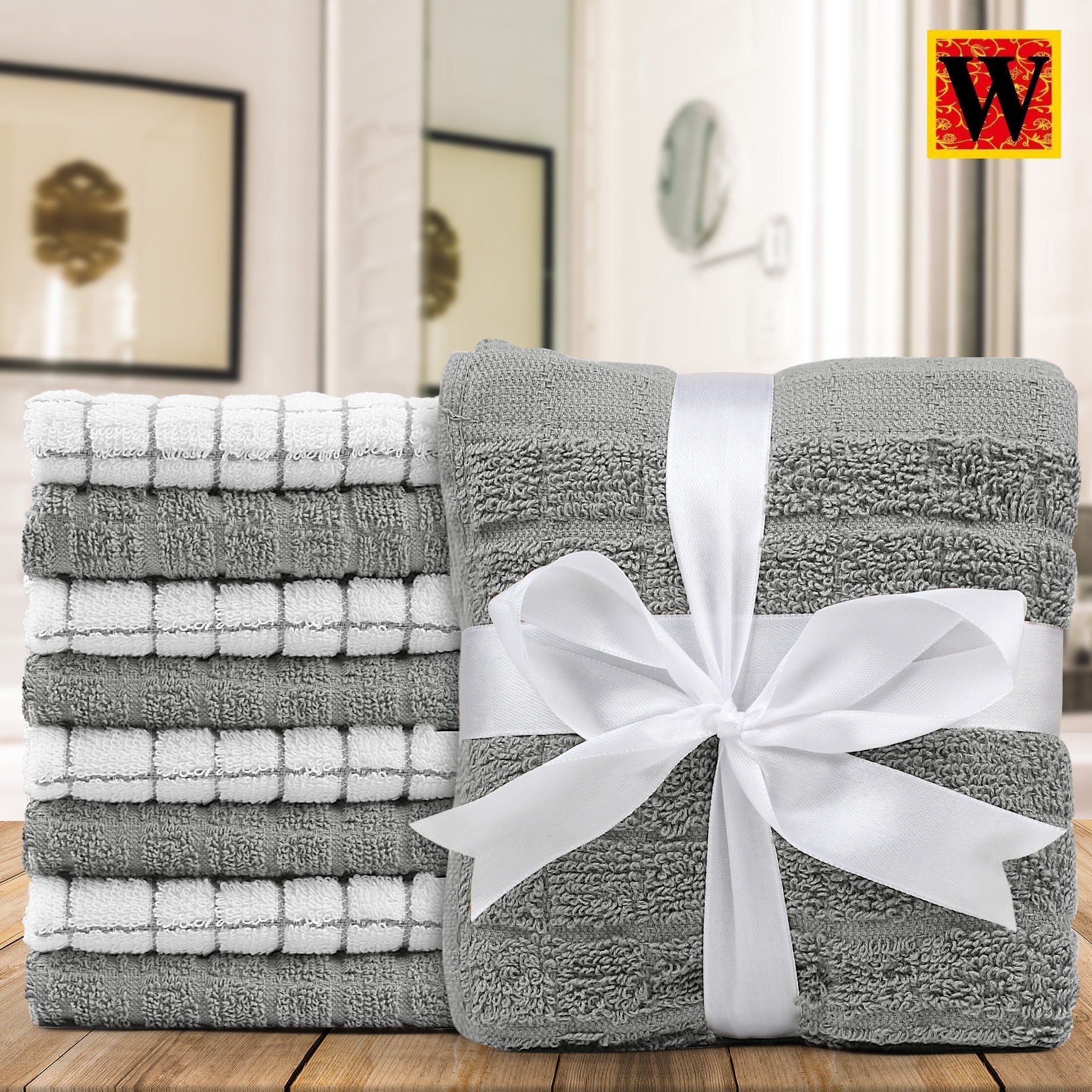 100% Premium Cotton 8 pc Face Towel Set, 30x30 cm - WESTLANE LINENS
