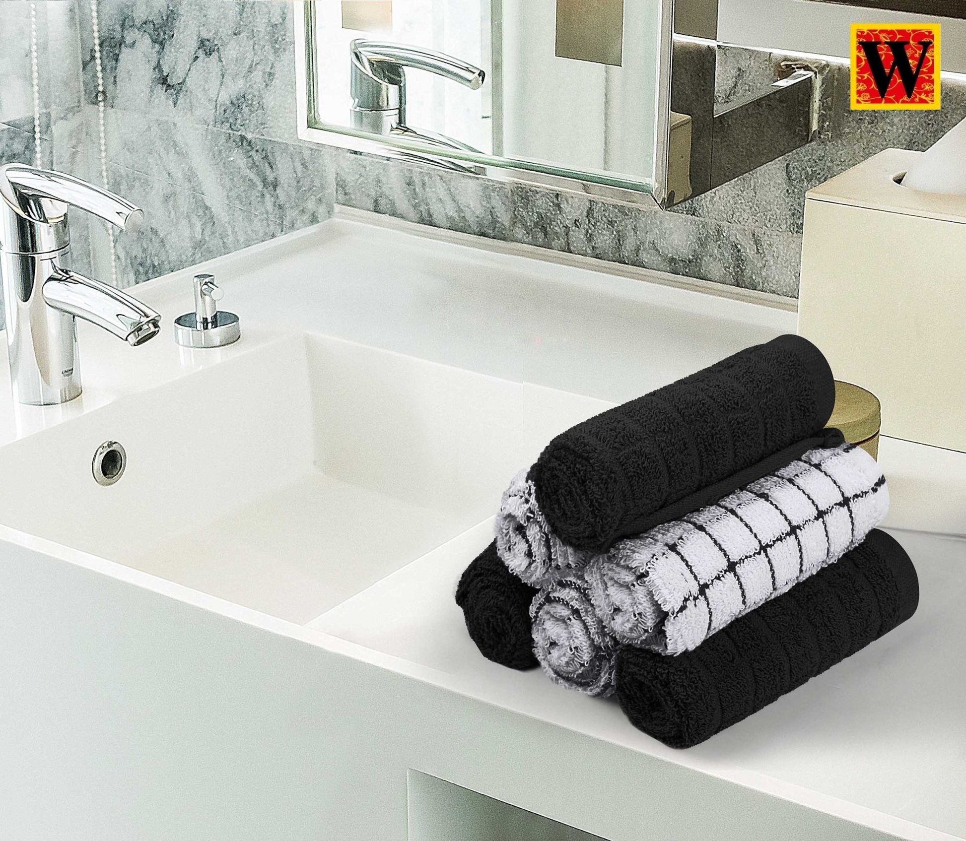 100% Premium Cotton 8 pc Face Towel Set, 30x30 cm - WESTLANE LINENS
