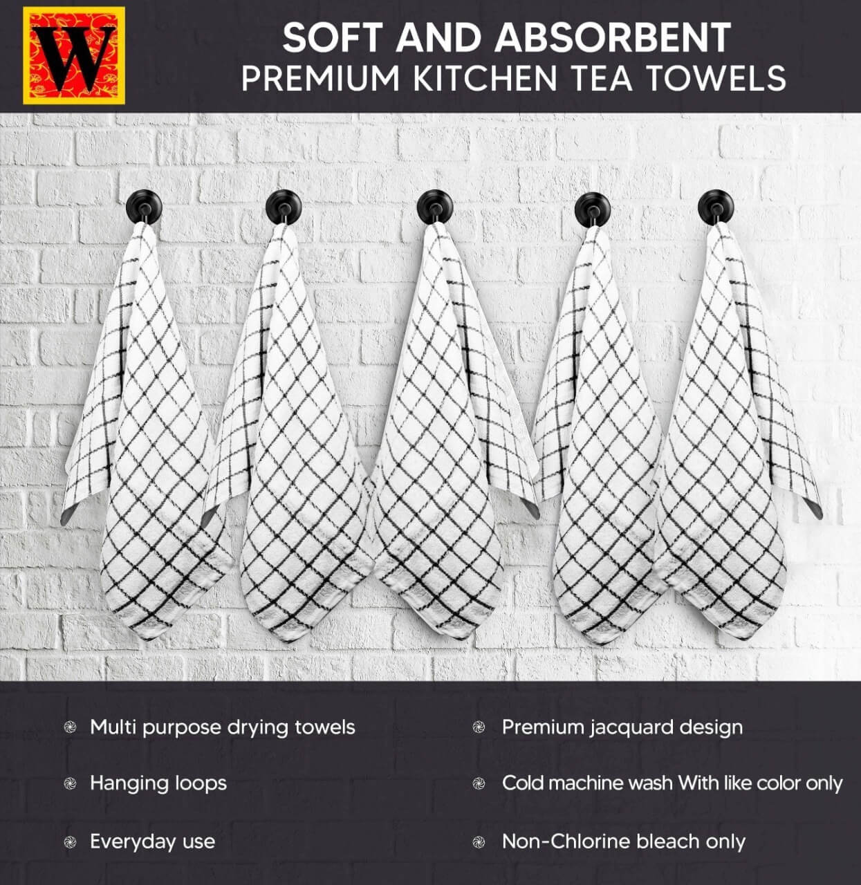 100% Premium Cotton Yarn Dyed Jacquard Kitchen Towels, 40x64 cm - WESTLANE LINENS