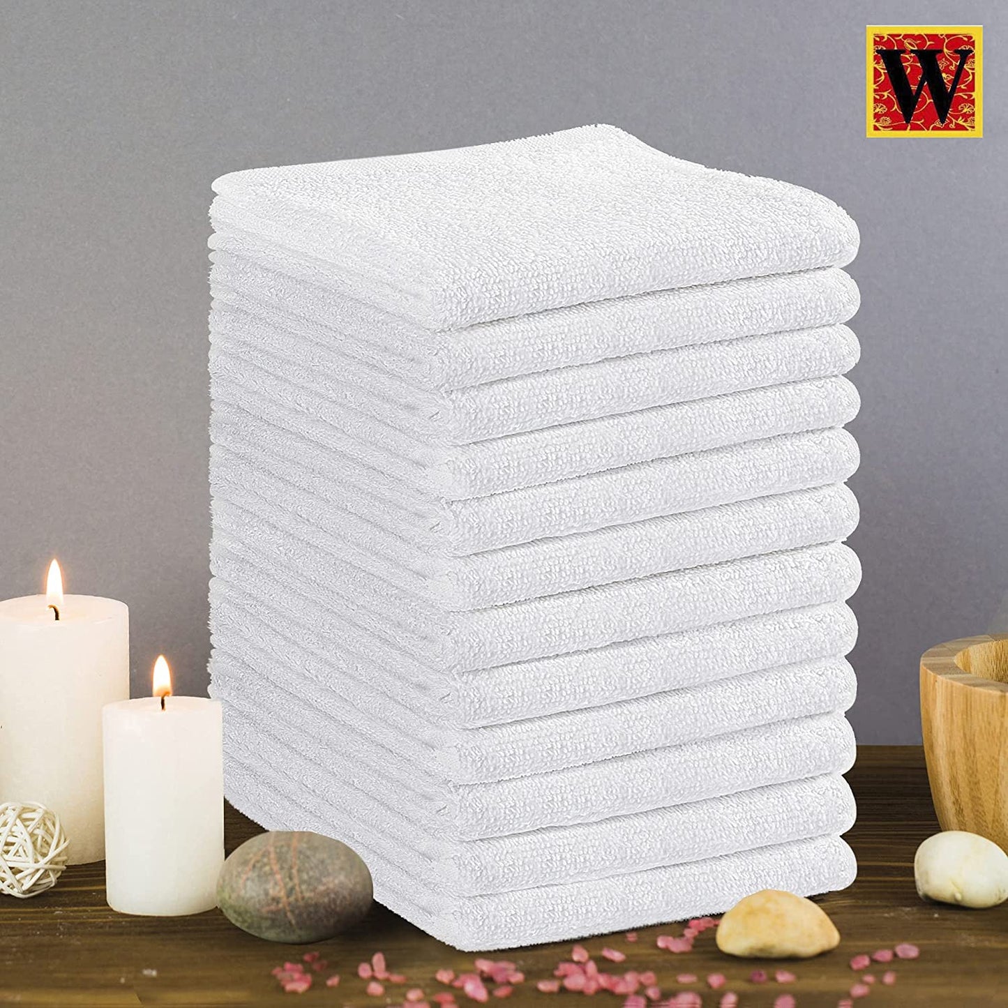 100% Cotton 12pc Premium Face Towels Set, 30x30cm - WESTLANE LINENS
