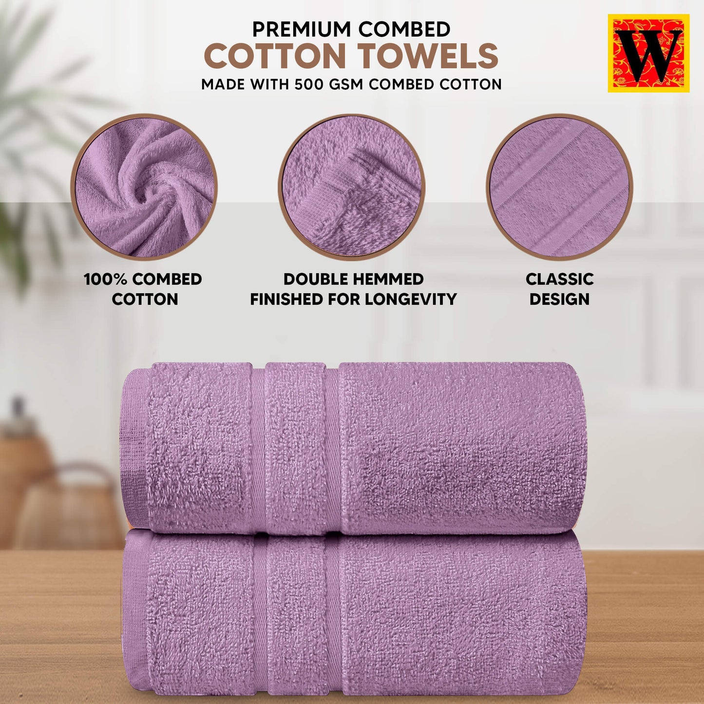 100% Premium Egyptian Cotton 500 GSM 2 Piece Bath Towel Set, 70x140cm - WESTLANE LINENS