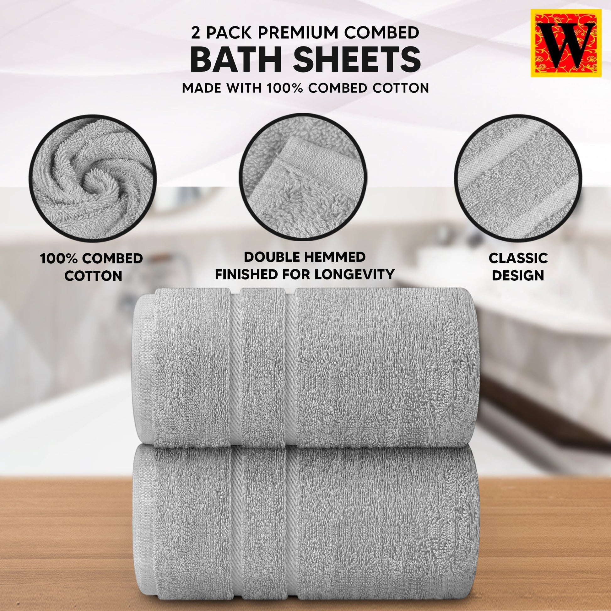 Egyptian Cotton Bath Sheet Bundle in Silver Grey
